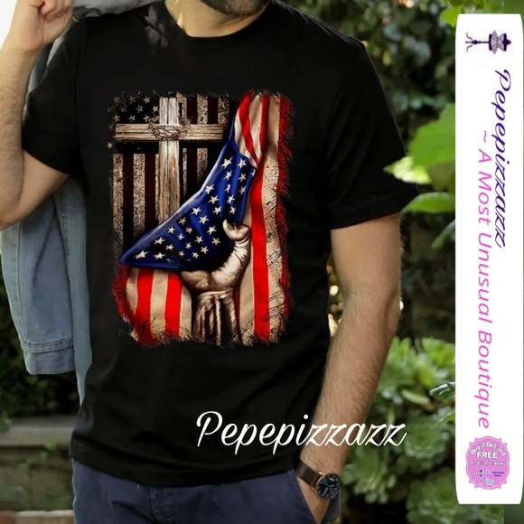 STAND FOR THE FLAG KNEEL FOR THE CROSS Handmade BY PEPEPIZZAZZ long sleeve tee - Picture 4 of 7